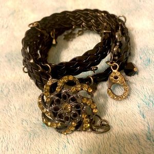 Leather and crystal wrap bracelet